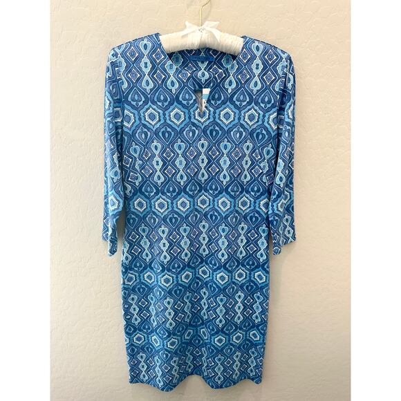 J. McLaughlin Dresses & Skirts - J.MCLAUGHLIN Carly Dress Blue Aqua Lantern Print 3/4 Sleeve NWT | Size Small